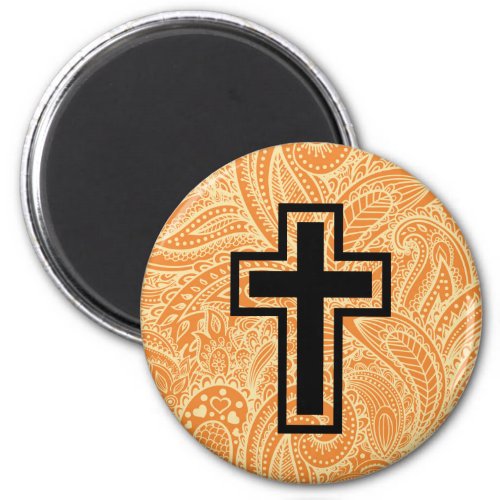 Orange Holy Christian Cross Wooden Magnet