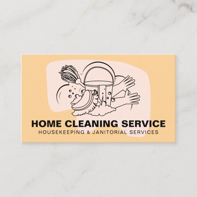 Orange Home Cleaning Service Janitorial Maid Business Card