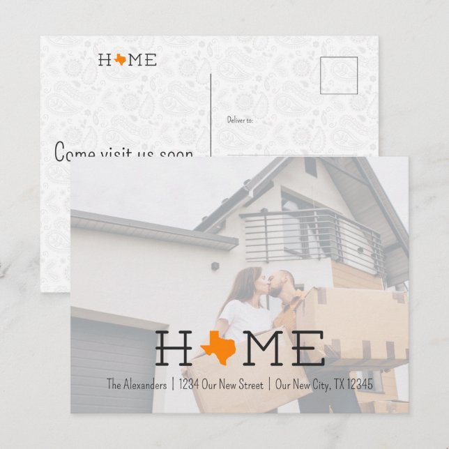 Orange HOME Texas Moving Announcement Postcard (Front/Back)