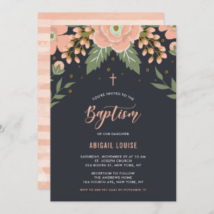 Orange Honey Blooms Floral Baptism Invitation