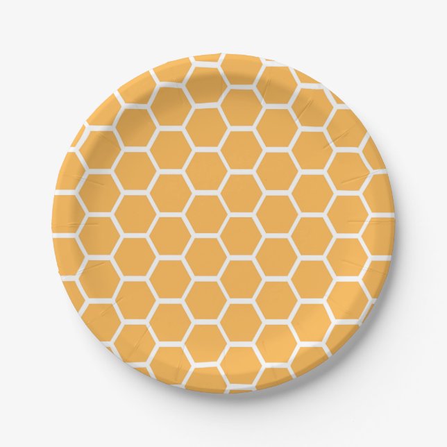 Orange honeycomb pattern paper plates (Front)
