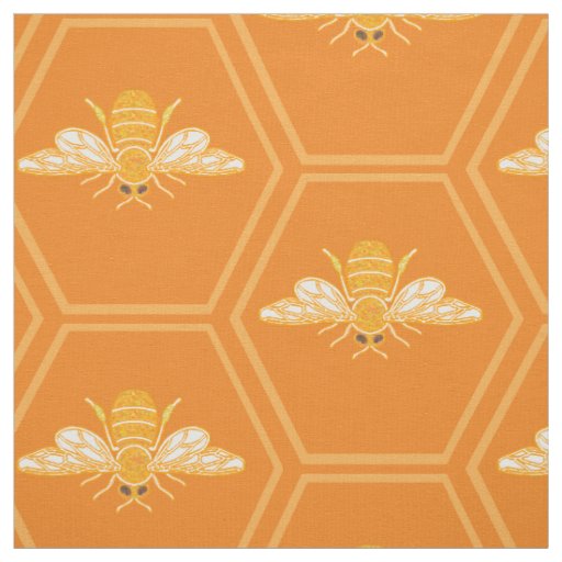 Orange honeycomb with honey bees fabric