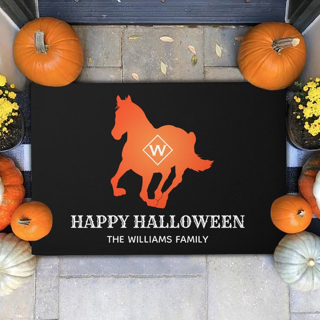Orange Horse Happy Halloween Family Name Doormat (Creator Uploaded)