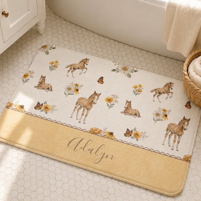 Orange Horse Wildflower Monogram Pattern  Bath Mat (Creator Uploaded)