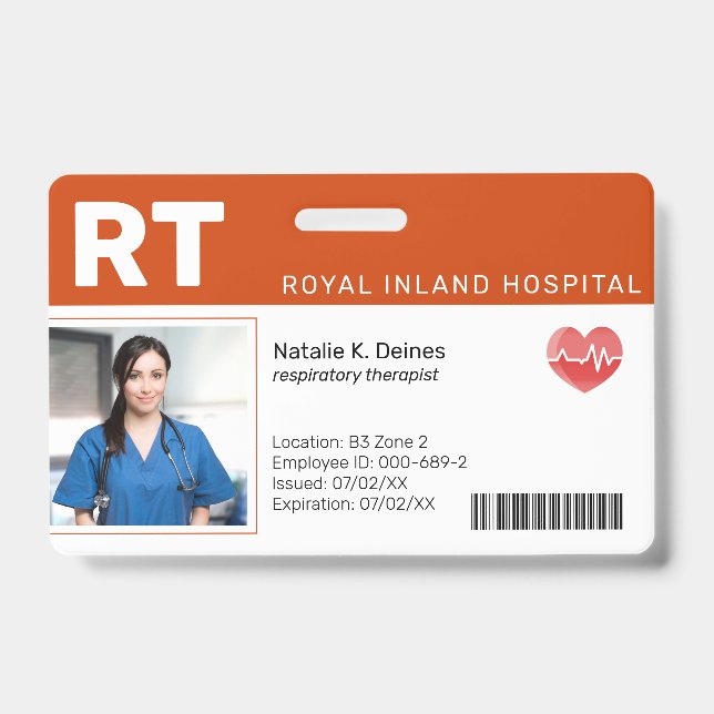 Orange | Hospital Medical Employee Photo ID Badge (Front)