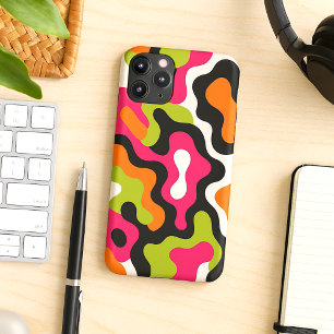 Orange Hot Pink Black Amorphous Shapes Art Pattern iPhone 11Pro Max Case