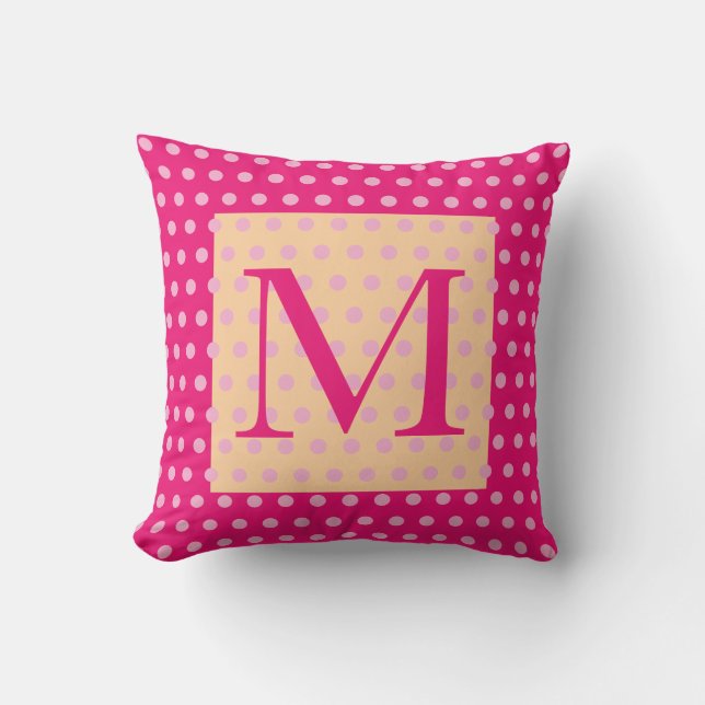 Orange Hot Pink Polka Dot Pattern Boho Girly Throw Pillow (Front)