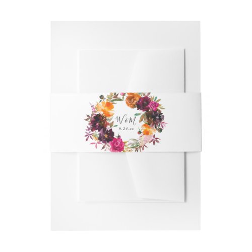 Orange Hot Pink  Purple Fall Floral 2 Invitation Belly Band