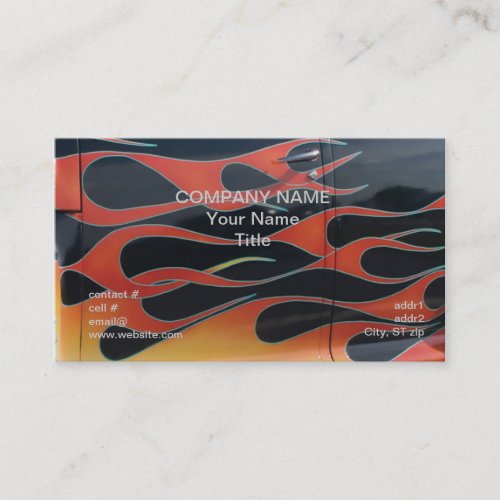 orange hotrod flames on black business card