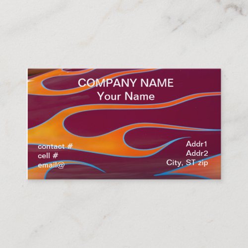 orange hotrod flames on red paint business cards