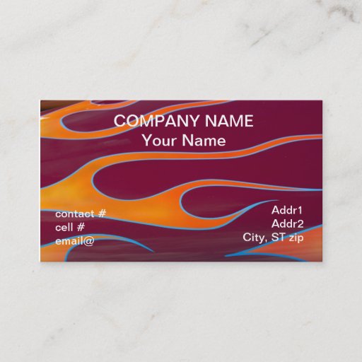 Customizable orange hotrod flames on red paint business cards