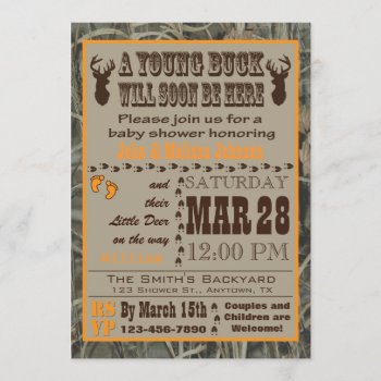 Orange Hunting Camo Baby Shower Invitations by aaronsgraphics at Zazzle