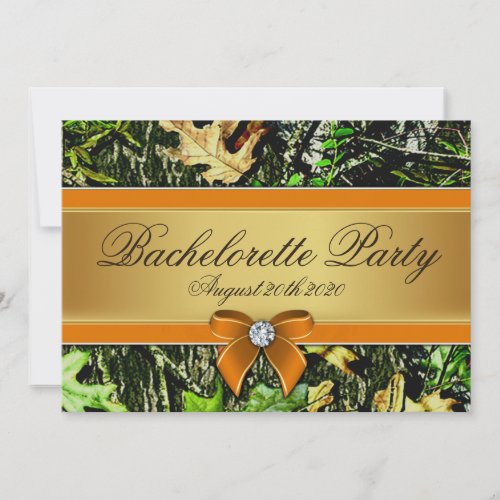 Orange Hunting Camo Bachelorette Party Invitations