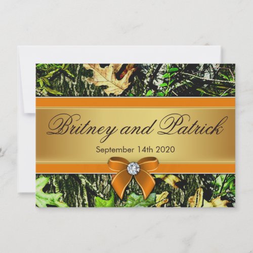 Orange Hunting Themed Camo Wedding Invitations