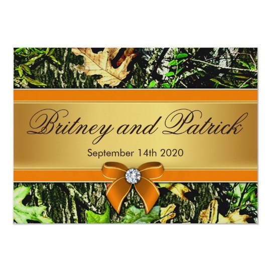 Orange Hunting Themed Camo Wedding Invitations