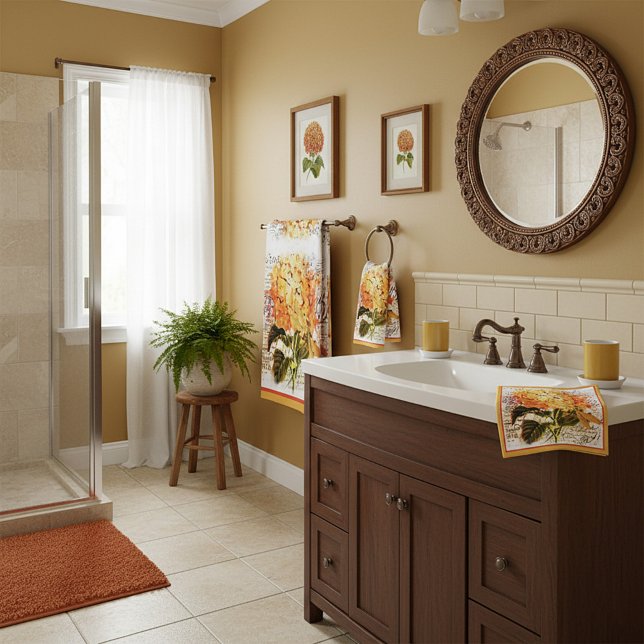 Orange hydrangea and dragonfly bath towel set (Creator Uploaded)