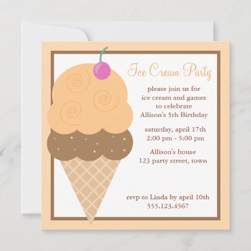 Orange Ice Cream Cone Invitation