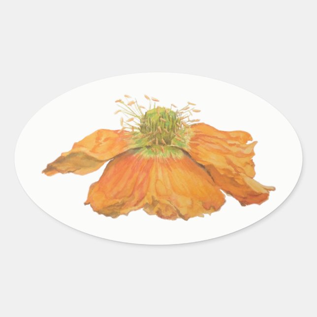 Orange Icelandic Poppy Oval Stickers, Glossy Sticker (Front)