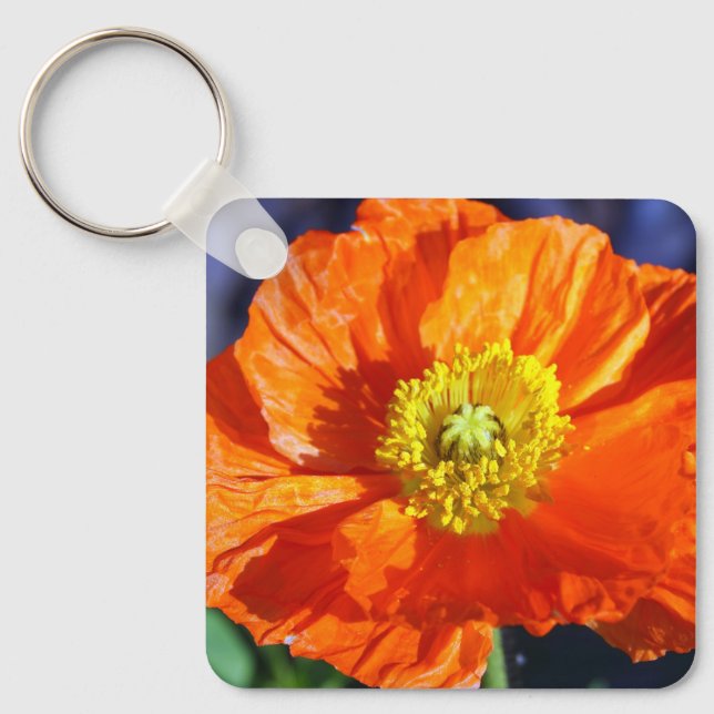 Orange Icelandic Poppy Photograph Keychain (Front)