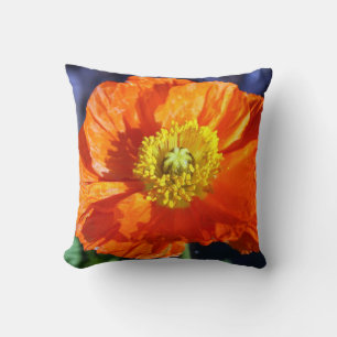 Orange Icelandic Poppy Photograph Throw Pillow