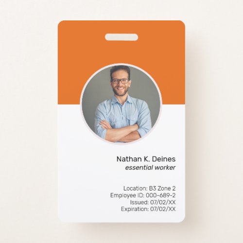 Orange ID  Employee Photo ID Company Security Badge