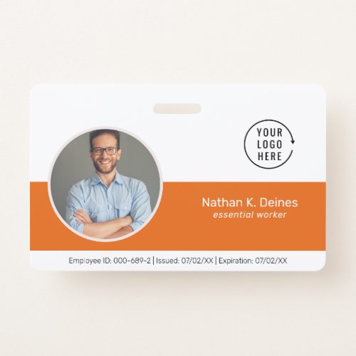 Orange ID  Employee Photo ID Company Security Badge