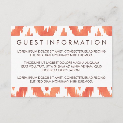 Orange Ikat Guest Information Enclosure Card