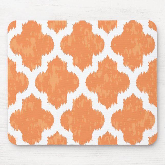 Orange Ikat Quatrefoil Classic Modern Geometric Mouse Pad (Front)