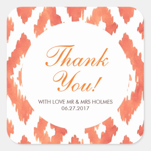 Orange Ikat Thank You Square Sticker