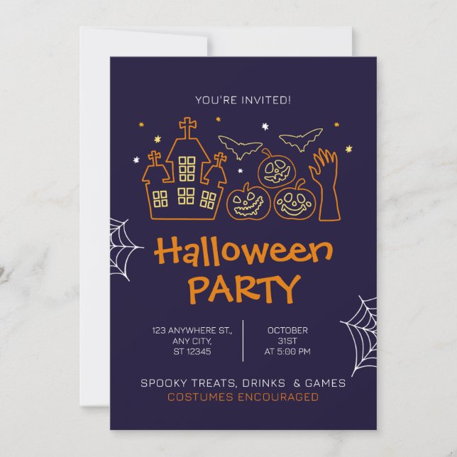 Orange Illustrative Halloween Costume Party Invitation (Front)