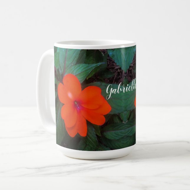 Orange Impatiens Flower Coffee Mug (Front Left)