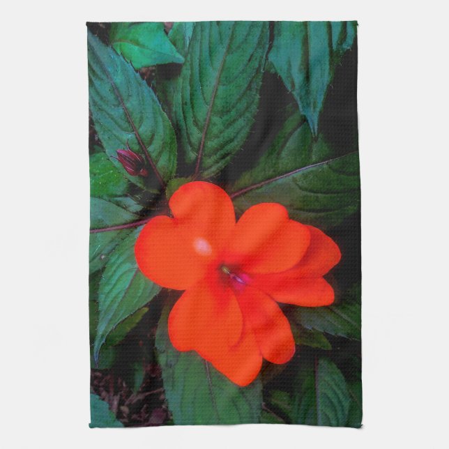 Orange Impatiens Flower Kitchen Towel (Vertical)