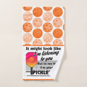 Orange, In My Head I'm Playing Pickleball Court Hand Towel