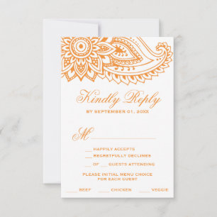 Orange Indian Paisley Menu Choice RSVP Card