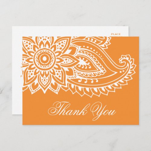 Orange Indian Paisley Thank You Postcard