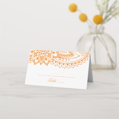 Orange Indian Paisley Wedding Place Card