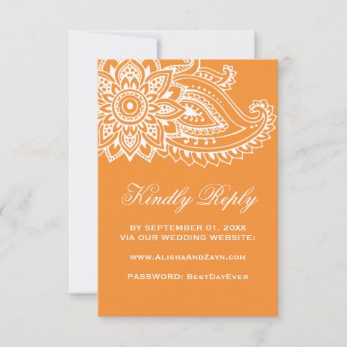 Orange Indian Paisley Wedding Website RSVP Card