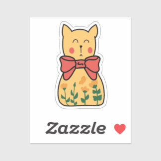 Orange Indifferent Floral Cat With Bow Sticker