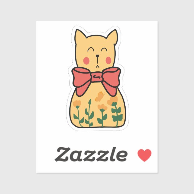 Orange Indifferent Floral Cat With Bow Sticker (Sheet)