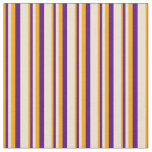 [ Thumbnail: Orange, Indigo, and Beige Lines Pattern Fabric ]