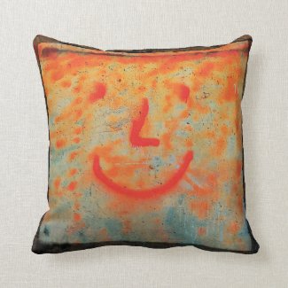 Orange Industrial Happy Face Construction Cement Throw Pillow