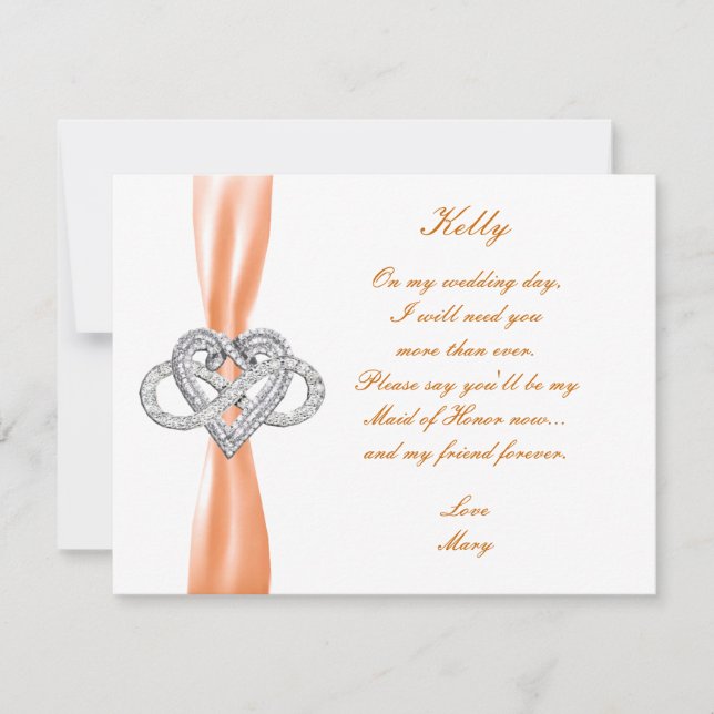 Orange Infinity Heart Maid Of Honor Card (Front)