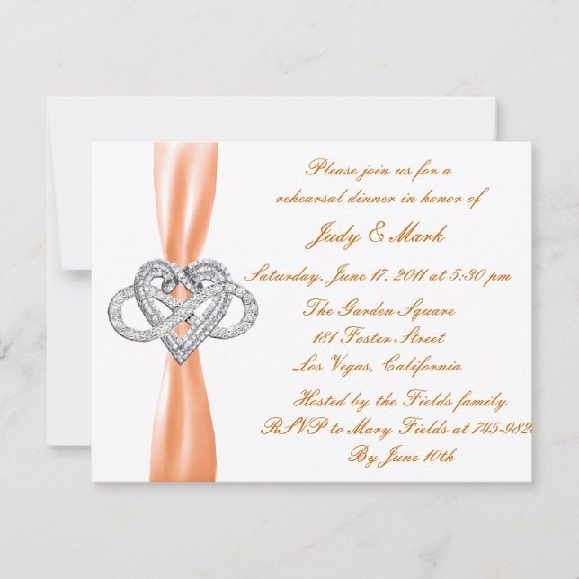 Orange Infinity Heart Rehearsal Dinner Invitation (Front)