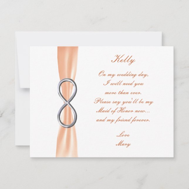 Orange Infinity Wedding Maid Of Honor Card (Front)
