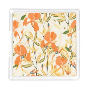 Orange irises: seamless floral pattern acrylic tray