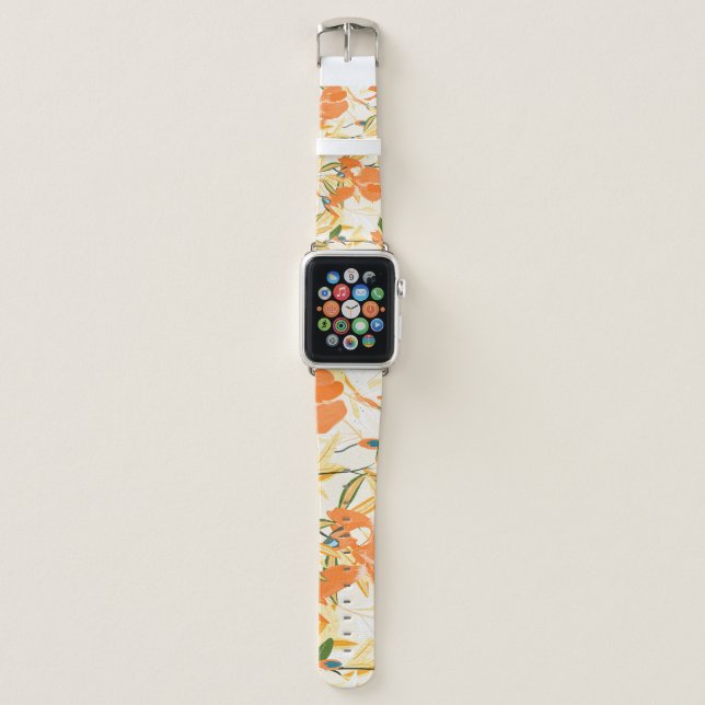 Orange irises: seamless floral pattern apple watch band (Front)