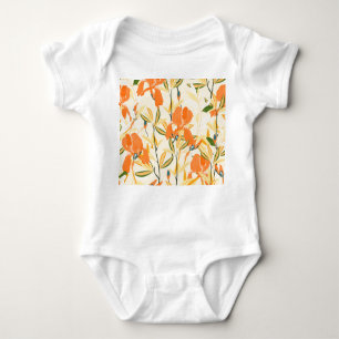 Orange irises: seamless floral pattern baby bodysuit