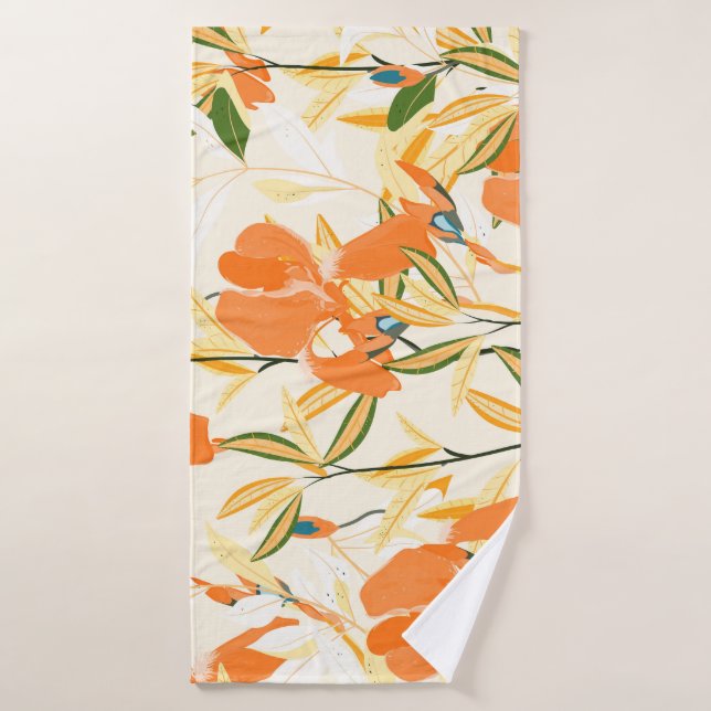 Orange irises: seamless floral pattern bath towel (Bath Towel)