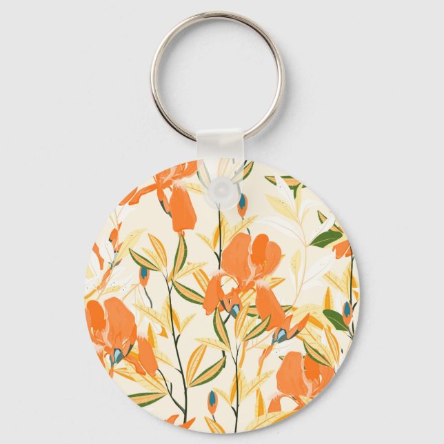 Orange irises: seamless floral pattern keychain (Front)
