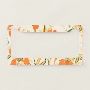 Orange irises: seamless floral pattern license plate frame
